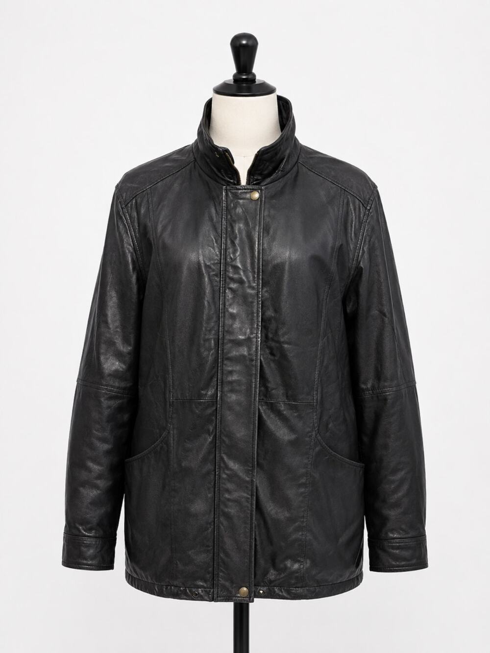 Genuine Leather Long Jacket Moto Biker Quilted Lined Black Studio C Mens XL